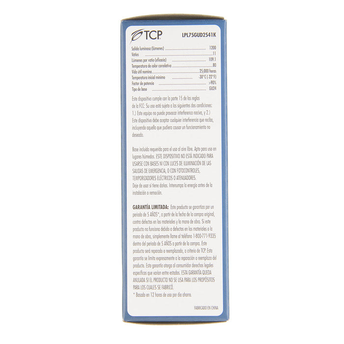TCP 11W LED PL Lamp 1200Lm 4100K 80 CRI GU24 Base Non-Dimmable (LPL75GUD2541K)