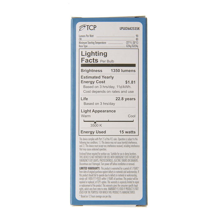 TCP LED 26W PL Universal Non-Dimmable 3500K (LPLU26A2535K)