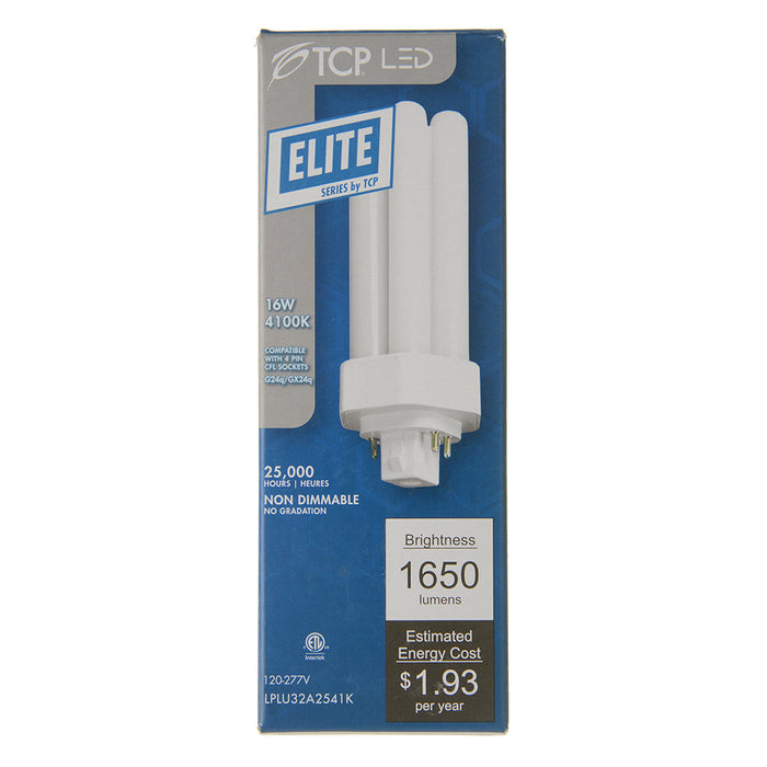TCP LED PL Lamp 16W 1650Lm 4100K G24Q/GX24Q Base Non-Dimmable White 80 CRI Suitable For Damp Locations (LPLU32A2541K)