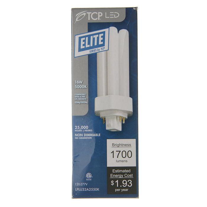 TCP LED PL Lamp 16W 1700Lm 5000K G24Q/GX24Q Base Non-Dimmable White 80 CRI Suitable For Damp Locations (LPLU32A2550K)