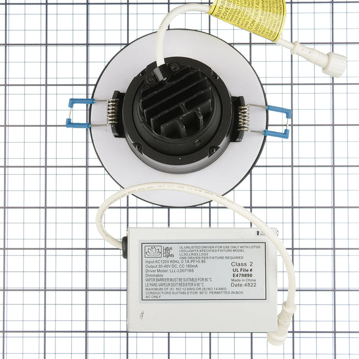 Lotus LED Lights 3 Inch Round Regressed Gimbal 7.5W DTW 30-20K Black 38 Degree 500Lm Type IC Airtight Wet Locations 90 CRI (LRG3-32K-BK)