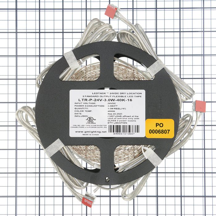GM Lighting LTR-P Pro Series 3.0W LED Tape 24VDC 16 Foot-4 Inch [5M] 251Lm Per Foot 4000K (LTR-P-24V-3.0W-40K-16)