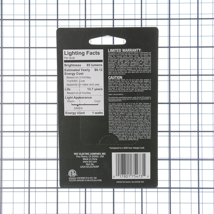 Feit Electric [10W Equivalent] Bright White 3000K G4 Base Capsule Specialty LED Bulb (LVG410/LED/HDRP)