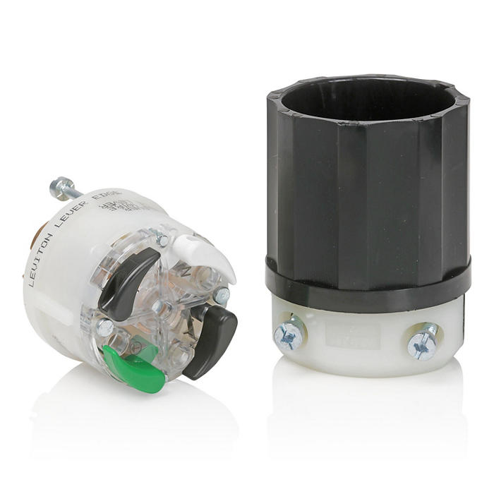 Leviton Black And White Lever Edge 20A 125/250V Locking Plug 3-Pole 4-Wire NEMA L14-20P Grounding Industrial Grade (2411E)