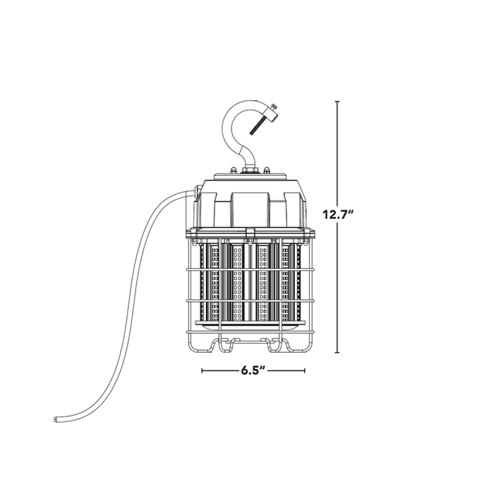 Light Efficient Design 100W Caged LED High Bay Temporary Work Site Light Integrated 6 Foot Power Cord And Quick Install Metal Hook Included (LED-9210-50K-G2)