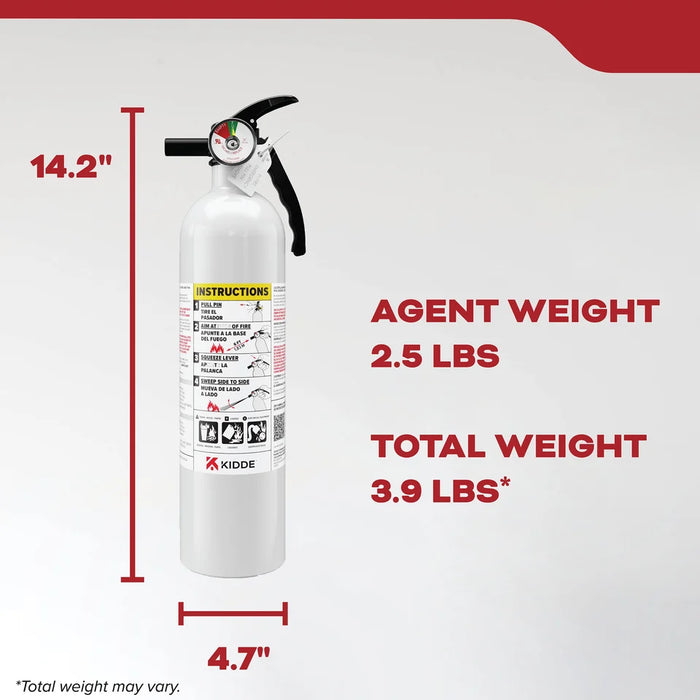 Kidde M110G Basic 110 Fire Extinguisher 1-A:10-B:C 2.5 Pound Nylon Strap Bracket White Disposable (466627MTL)