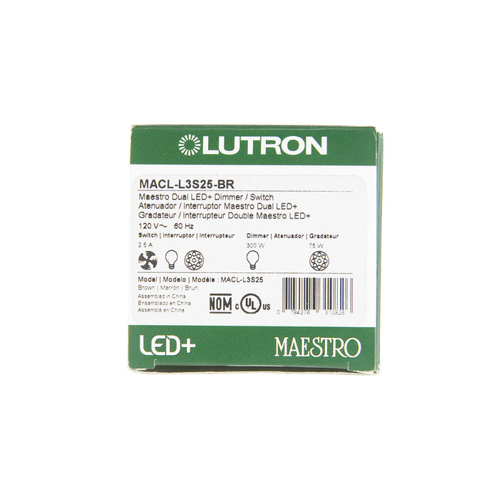 Lutron Maestro Dual LED+ Controls Dimmer And Switch Single Pole Brown-Box (MACL-L3S25-BR)