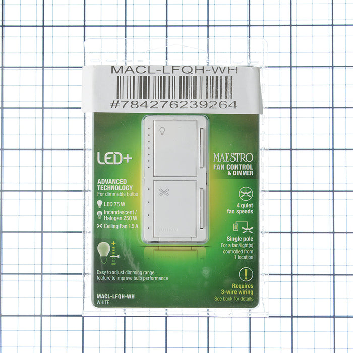 Lutron Maestro 1.5A/75W Fan/Light Speed Control White Clamshell (MACL-LFQH-WH)