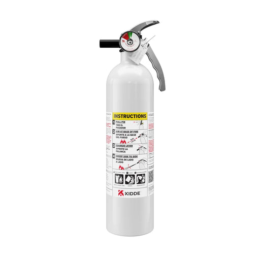 Kidde MAR110 Mariner 110 Fire Extinguisher 1-A:10-B:C 2.5 Pound Nylon Strap Bracket White Disposable With Stainless Steel Handle/Lever (21030899)