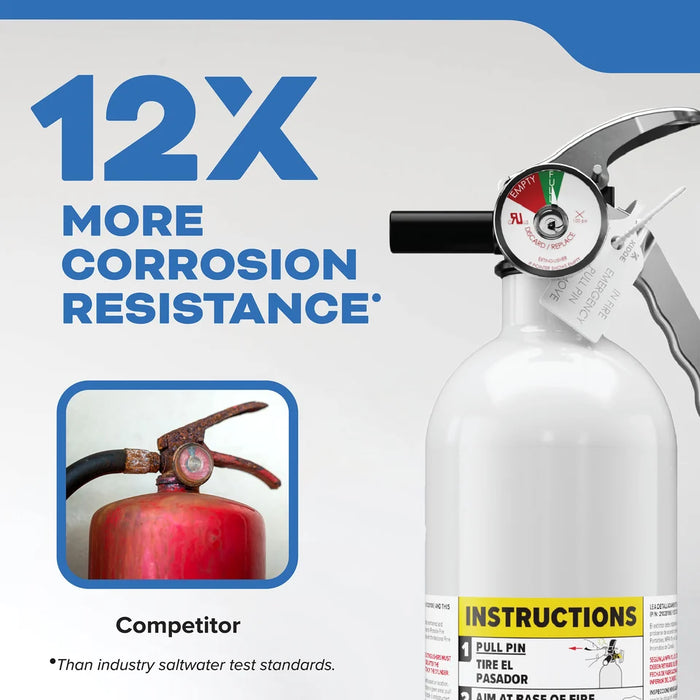 Kidde MAR110 Mariner 110 Fire Extinguisher 1-A:10-B:C 2.5 Pound Nylon Strap Bracket White Disposable With Stainless Steel Handle/Lever (21030899)