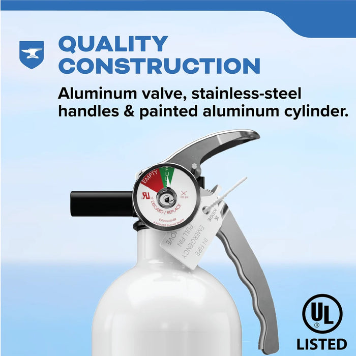 Kidde MAR110 Mariner 110 Fire Extinguisher 1-A:10-B:C 2.5 Pound Nylon Strap Bracket White Disposable With Stainless Steel Handle/Lever (21030899)