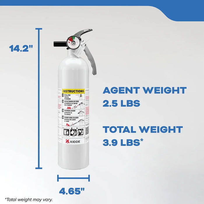 Kidde MAR110 Mariner 110 Fire Extinguisher 1-A:10-B:C 2.5 Pound Nylon Strap Bracket White Disposable With Stainless Steel Handle/Lever (21030899)