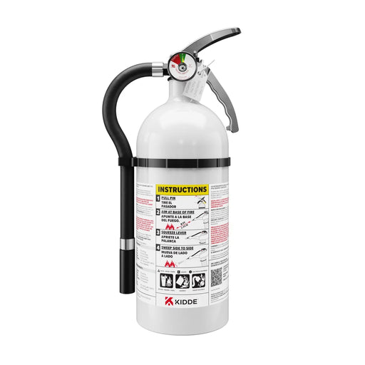 Kidde MAR210 Mariner 210 Fire Extinguisher 2-A:10-B:C 4 Pound Nylon Strap Bracket White Disposable With Stainless Steel Handle/Lever (21030904)