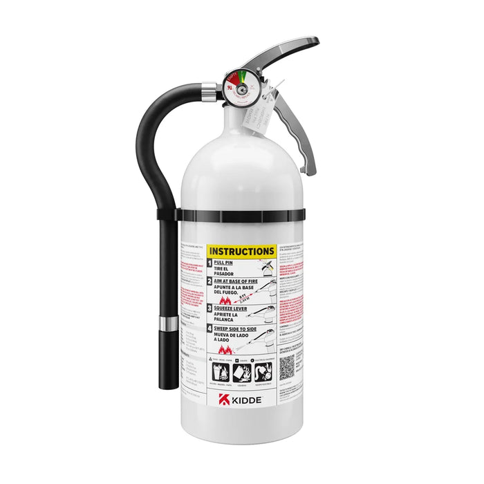 Kidde MAR210 Mariner 210 Fire Extinguisher 2-A:10-B:C 4 Pound Nylon Strap Bracket White Disposable With Stainless Steel Handle/Lever (21030904)