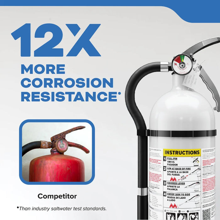 Kidde MAR210 Mariner 210 Fire Extinguisher 2-A:10-B:C 4 Pound Nylon Strap Bracket White Disposable With Stainless Steel Handle/Lever (21030904)