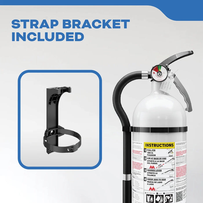 Kidde MAR210 Mariner 210 Fire Extinguisher 2-A:10-B:C 4 Pound Nylon Strap Bracket White Disposable With Stainless Steel Handle/Lever (21030904)