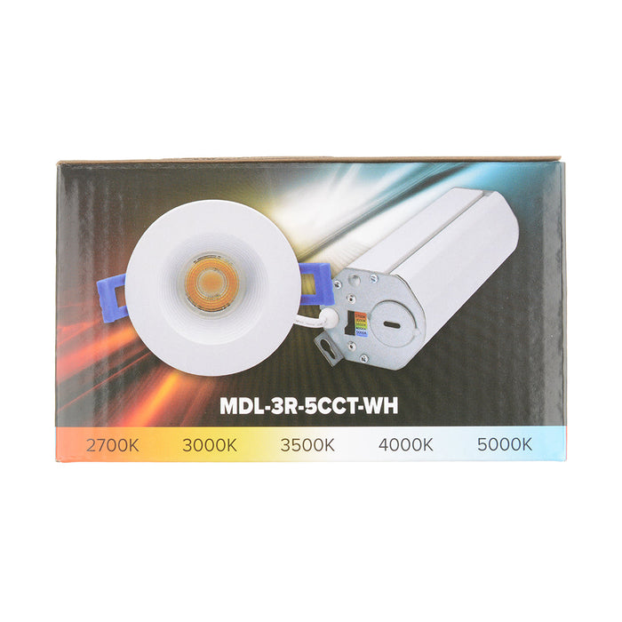 GM Lighting 120V MicroTask3 3 Inch Round Downlight CCT Selectable 2700K/3000K/3500K/4000K/5000K 90 CRI Integrated Power Supply And Junction Box Dimmable White (MDL-3R-5CCT-WH)