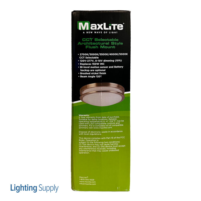 Maxlite 103949 Ceiling Fixture LED 16 Inch Brushed Nickel 24W 90 CRI 2700K/3000K/3500K/ 4000K/5000K 120-277V 0-10V (ML2LALABNU249CS)