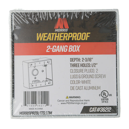 MORRIS Weatherproof 2-Gang Box 3-1/2 Inch Holes White (36212)