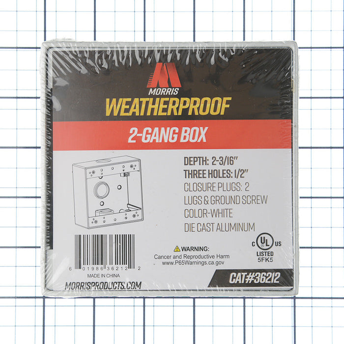 MORRIS Weatherproof 2-Gang Box 3-1/2 Inch Holes White (36212)