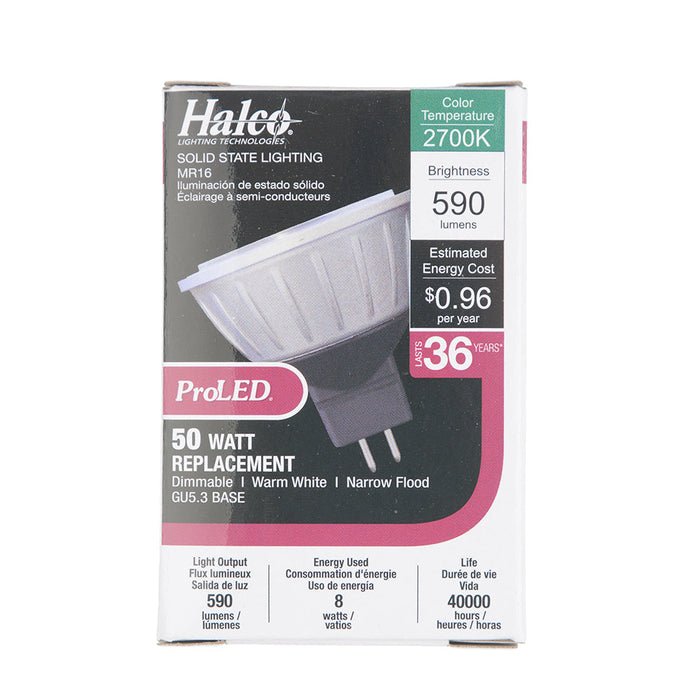 Halco MR16EXZ/827/LED 8W LED MR16 2700K 10V-15V 82 CRI GU5.3 Base Dimmable White Bulb (81069)