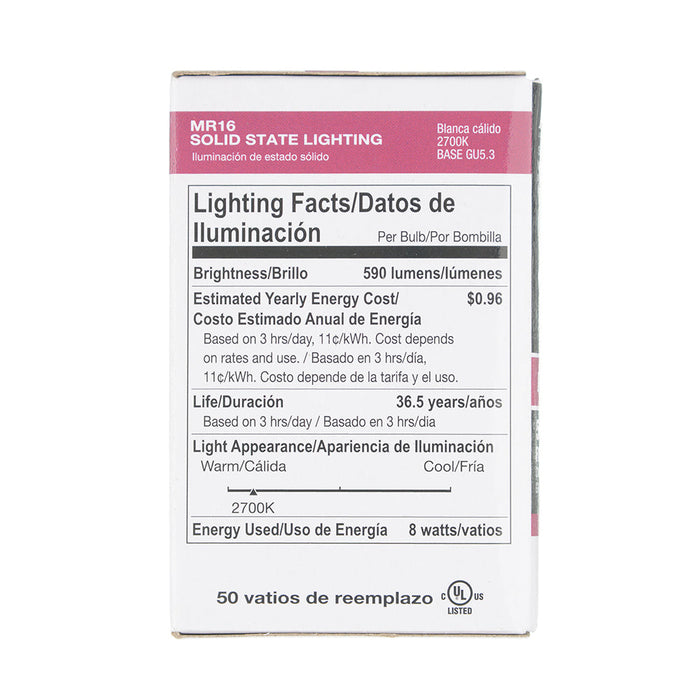 Halco MR16EXZ/827/LED 8W LED MR16 2700K 10V-15V 82 CRI GU5.3 Base Dimmable White Bulb (81069)