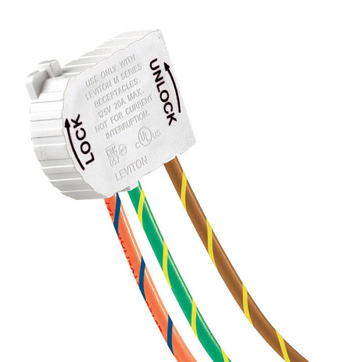 Leviton Angled Modular Wire Assembly 36 Inch Stranded Wire Leads-Hot-Brown/Yellow Stripe Neutral-Orange/Blue Stripe Ground-Green/Yellow Stripe 2-Pole 3-Wire 20A-125V Maximum White (MSTWL-XI3)