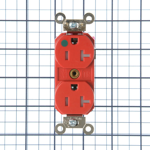 Leviton Lev-Lok Duplex Receptacle Outlet Extra Heavy-Duty Hospital Grade Tamper-Resistant Illuminated Smooth Face 20 Amp 125V Red (MT830-ILR)