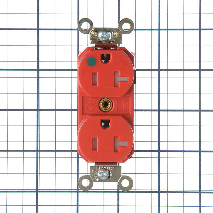Leviton Lev-Lok Duplex Receptacle Outlet Extra Heavy-Duty Hospital Grade Tamper-Resistant Illuminated Smooth Face 20 Amp 125V Red (MT830-ILR)