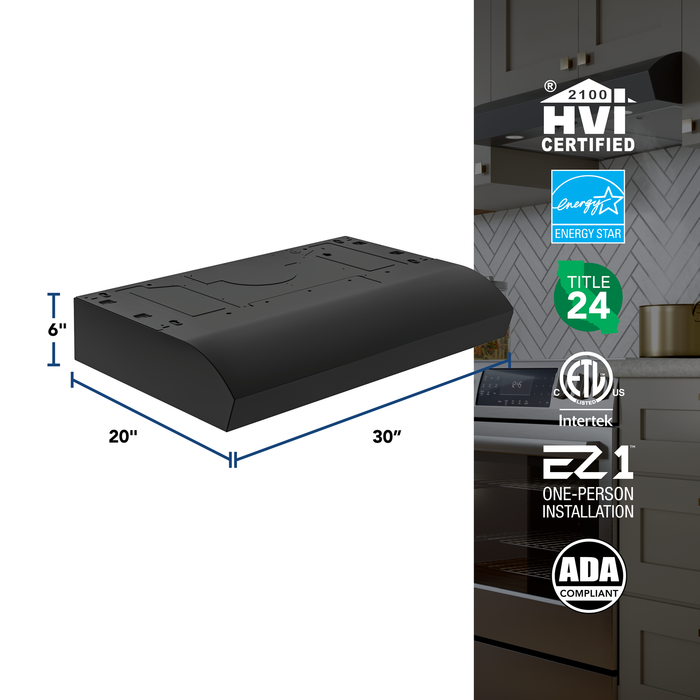 Broan-NuTone Mantra 1 Series 30 Inch Under Cabinet Range Hood 350 CFM LED 30 Black (MTR1303BL)