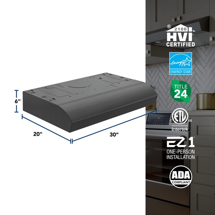 Broan-NuTone Mantra 1 Series 30 Inch Under Cabinet Range Hood 350 CFM LED 30 Black Stainless Steel (MTR1303BLS)