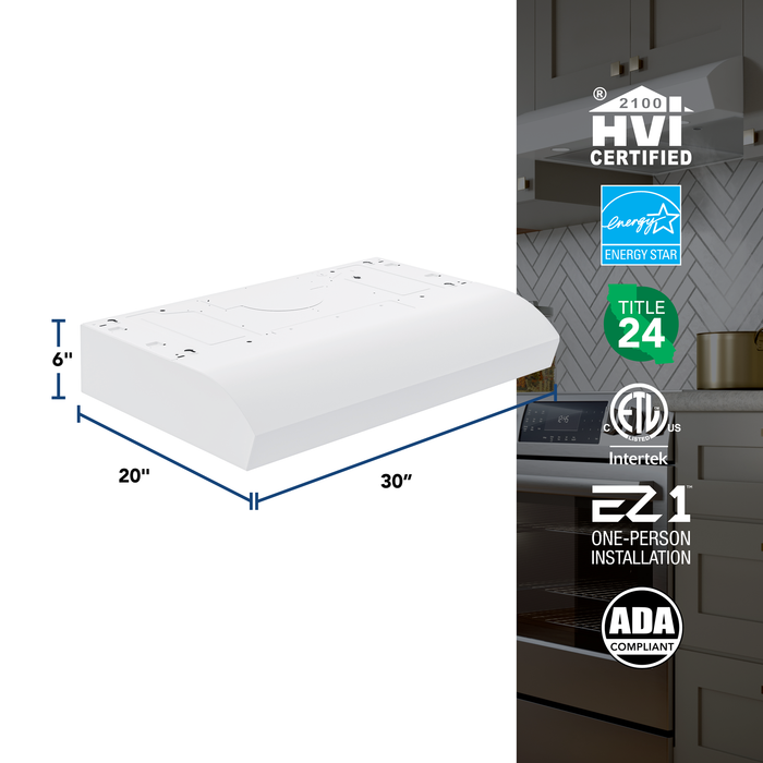 Broan-NuTone Mantra 1 Series 30 Inch Under Cabinet Range Hood 350 CFM LED 30 White (MTR1303WW)