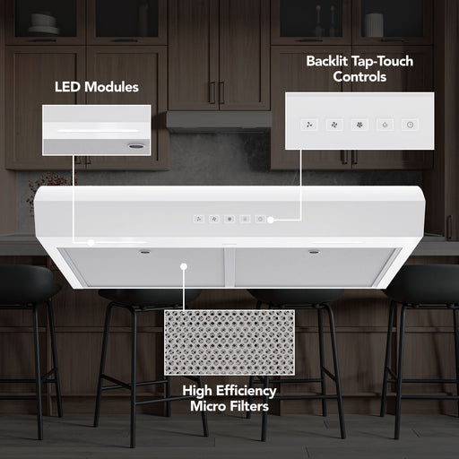 Broan-NuTone Mantra 2 Series 30 Inch Under Cabinet Range Hood 350 CFM LED 30 White (MTR2303WW)
