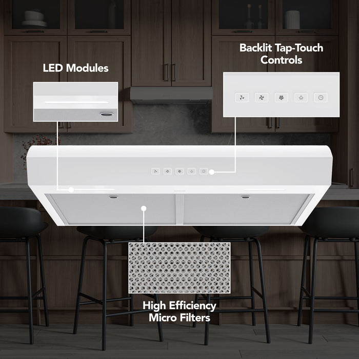 Broan-NuTone Mantra 2 Series 30 Inch Under Cabinet Range Hood 350 CFM LED 30 White (MTR2303WW)