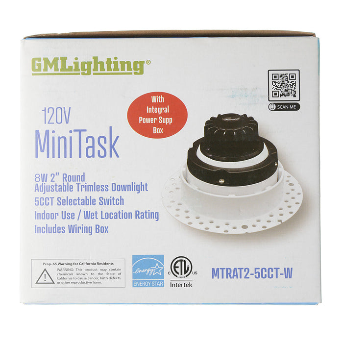 GM Lighting MiniTask 2 Inch Round Trimless Mini Downlights Adjustable CCT Selectable 2700K/3000K/3500K/4000K/5000K White (MTRAT2-5CCT-W)