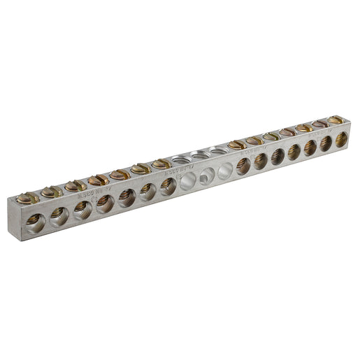 ILSCO Aluminum Neutral Bar Dual Rated Conductor Range 4-14 13 Ports 2 Holes #10 Bolt Headed Slot Drive UL CSA (NBAS-013-2-A)