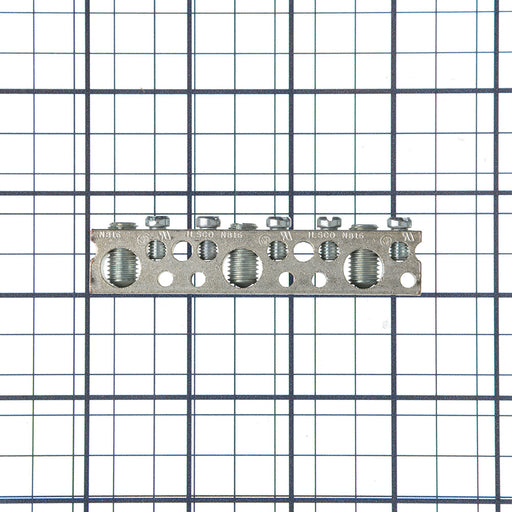 ILSCO Copper Neutral Bar Large Conductor Range 1/0-14 Small Range 6-14 3 Large Ports 5 Small Ports 2 Holes #10 Bolt UL CSA (NBCE-0305-2)