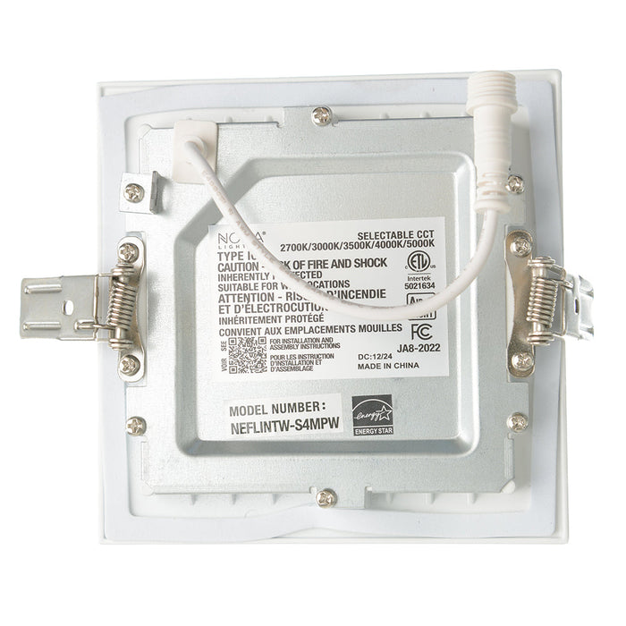 Nora 4 Inch E-Series FLIN Square LED Downlight CCT Selectable 2700K/3000K/3500K/4000K/5000K Matte Powder White Finish 120V Triac/ELV (NEFLINTW-S4MPW)