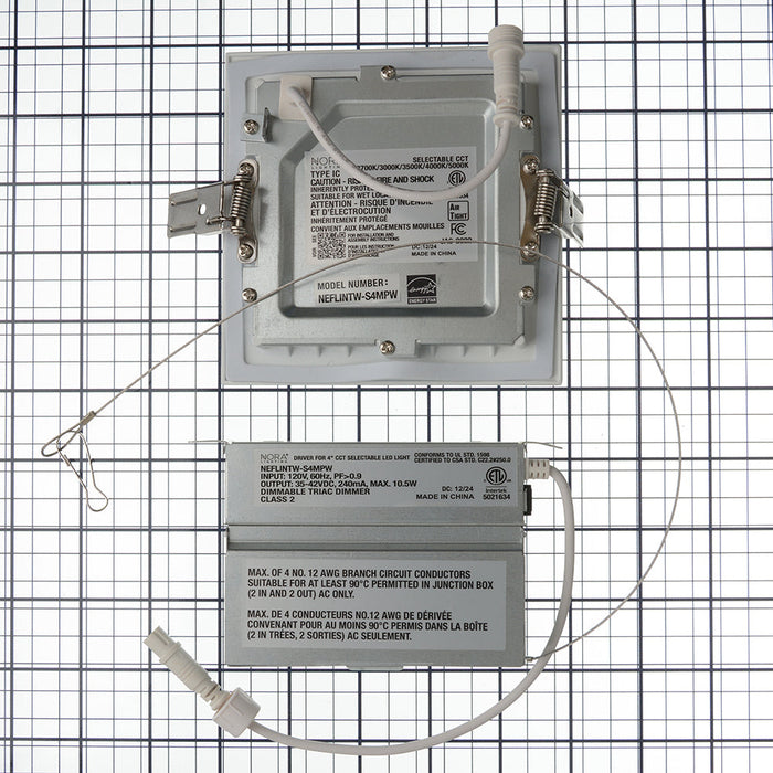 Nora 4 Inch E-Series FLIN Square LED Downlight CCT Selectable 2700K/3000K/3500K/4000K/5000K Matte Powder White Finish 120V Triac/ELV (NEFLINTW-S4MPW)