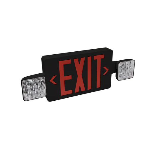 Nora LED Exit And Emergency Combination With Adjustable Heads Battery Backup Red Letters/Black Housing (NEX-712-LED/RB)