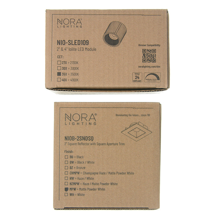 Nora 2 Inch Iolite Square /Square Reflector Non-Adjustable Trim 1000Lm 3500K Matte Powder White (NIOB-2SNDSQ35XMPW/10)