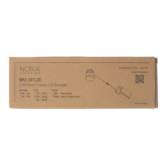 Nora 2 Inch M2 Round Trimless LED Downlight 600Lm 8W 3000K Matte Powder White Finish (NM2-2RTLDC6030MPW)