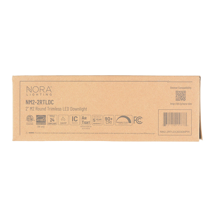 Nora 2 Inch M2 Round Trimless LED Downlight 600Lm 8W 3000K Matte Powder White Finish (NM2-2RTLDC6030MPW)