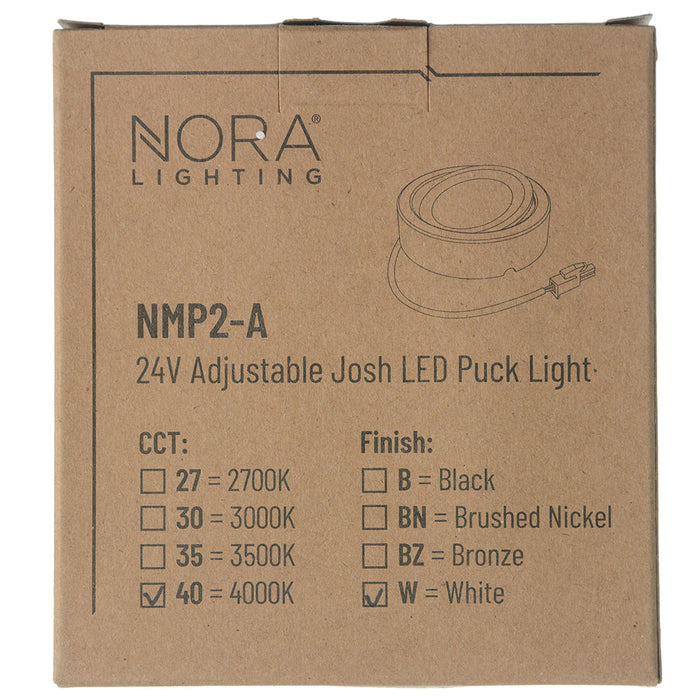 Nora 24V Josh Adjustable LED Puck Light 300Lm 4000K White Finish (NMP2-A40W)