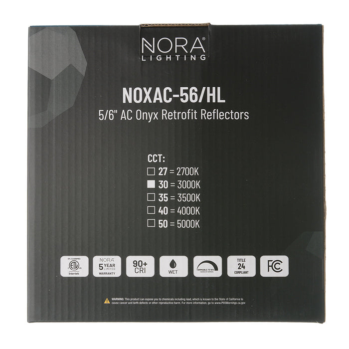 Nora 5/6 Inch AC Onyx High Lumen Retrofit Round Reflector 1100Lm 15.5W 3000K White (NOXAC-563130WW/HL)