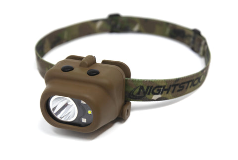 Nightstick Multi-Function Headlamp In Flat Dark Earth With Camo Elastic Headband 3 AAA (NSP-4610C)
