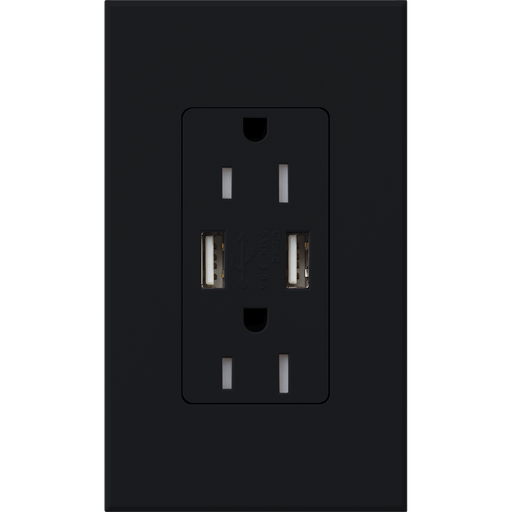 Lutron Architectural 15A Receptacle USB Tamper-Resistant Black (NTR-15-UBTR-BL)