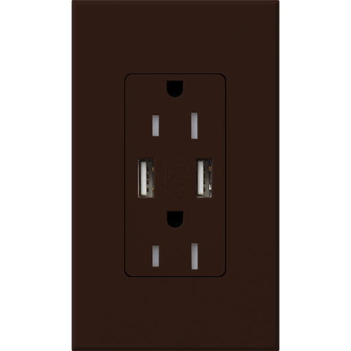 Lutron Architectural 15A Receptacle USB Tamper-Resistant Brown (NTR-15-UBTR-BR)