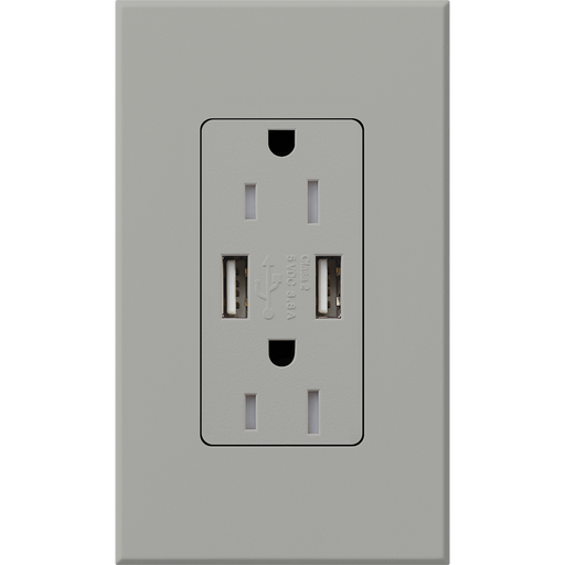 Lutron Architectural 15A Receptacle USB Tamper-Resistant Gray (NTR-15-UBTR-GR)