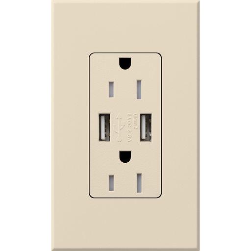 Lutron Architectural 15A Receptacle USB Tamper-Resistant Light Almond (NTR-15-UBTR-LA)